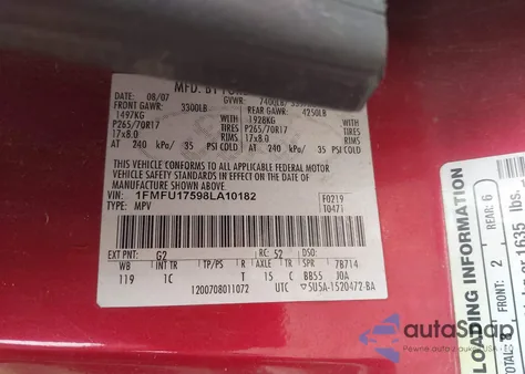 2008 Ford Expedition Eddie Bauer/King Ranch z USA, uszkodzony, nr VIN 1FMFU17598LA10182